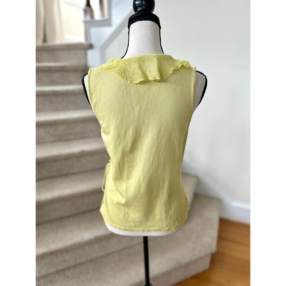 Ann Taylor Y2K Lime Green Silk Blend Ruffle Wrap Tank Top - Picture 3 of 6